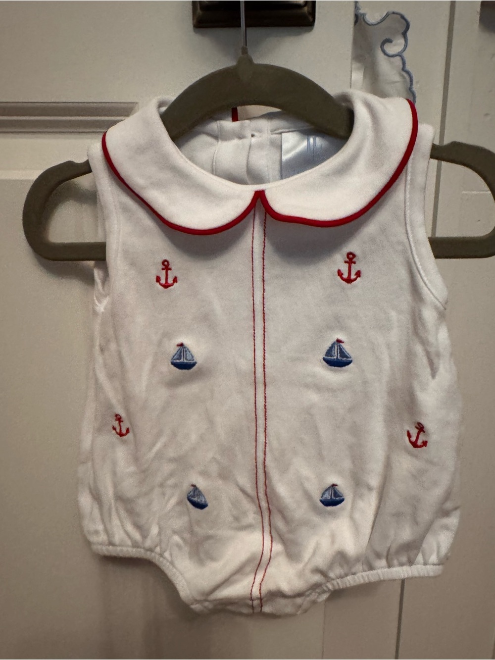Little English White Baby Nautical Embroidered Bubble. Size 3m